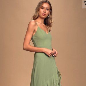 Esther Sage Brush Ruffled Sleeveless Maxi Dress